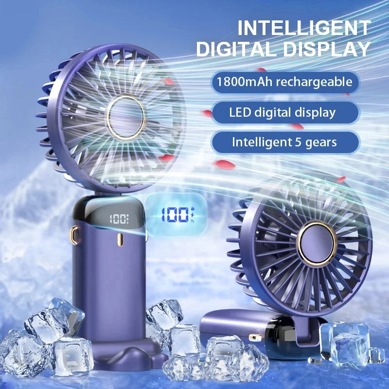 Small Appliances - พัดลมมือถือขนาดเล็ก พัดลมแขวนคอแบบพับได้ 5 ความเร็ว USB ชาร์จได้