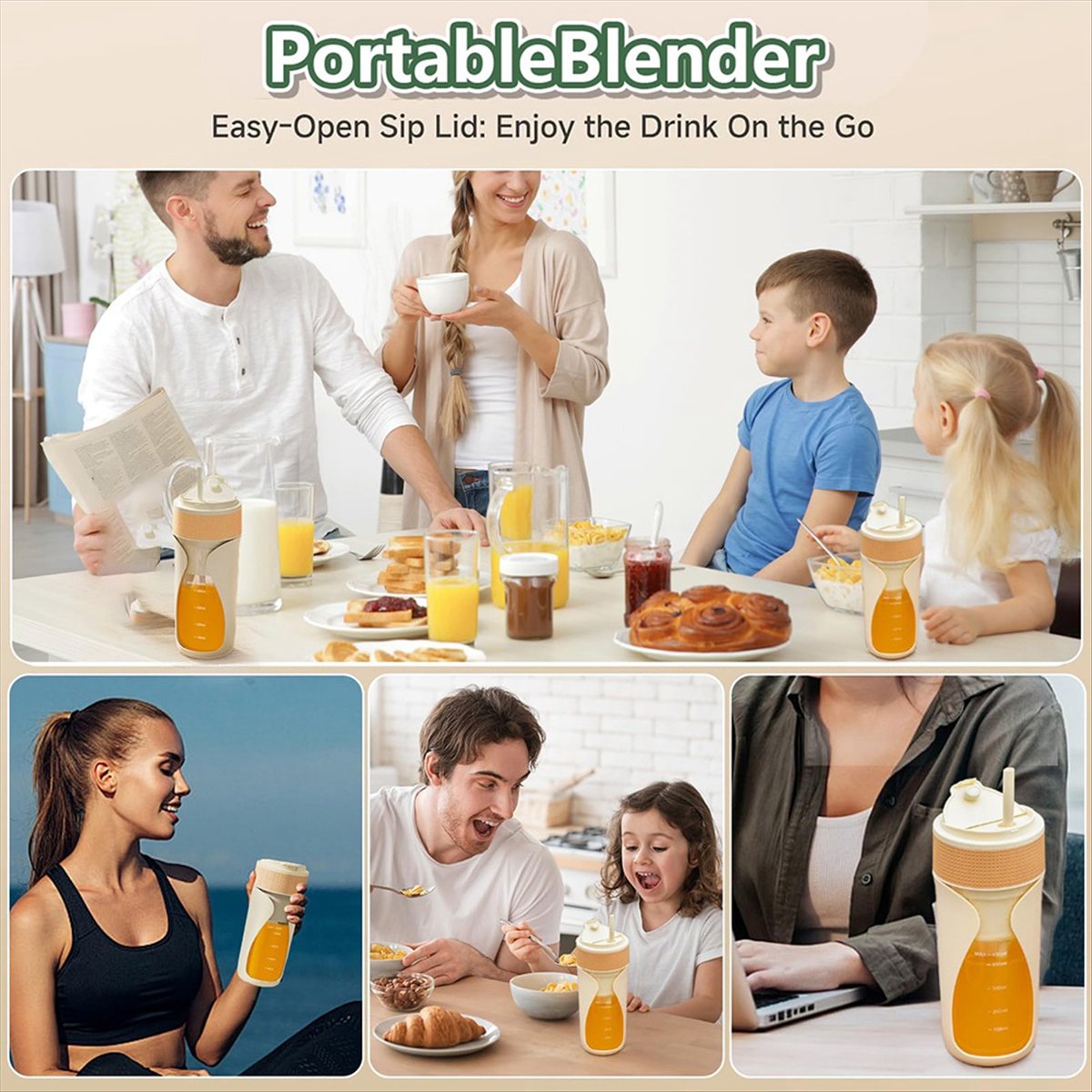 Portable Blender Usb Rechargeable - แก้วปั่นแบบพกพา 450 มล. เครื่องปั่นอเนกประสงค์ พร้อมฟังก์ชั่นบดน้ำแข็ง ชาร์จ