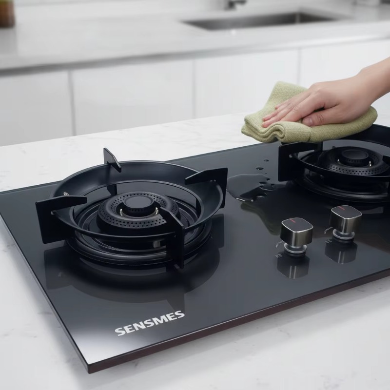 Kitchen Appliances - เตาแก๊สแบบฝัง 2 หัวเตา พร้อมแผงกระจกนิรภัยสีดำ อุปกรณ์ทำอาหารในครัว ใช้ได้ทั้งแก๊ส